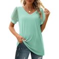 thumbnail image 2 of TEMOFON Womens Tops Short Sleeve Tops Summer T Shirt Casual V Neck Loose Puff Sleeve Shirts Tees Lightgreen XL, 2 of 4