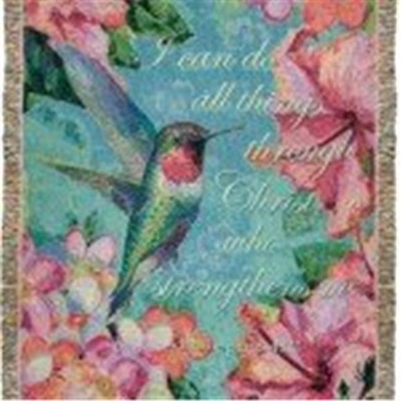 Manual Woodworkers ATHHW 50 x 60 in. Hummingbird Hibiscus Tapestry Throw