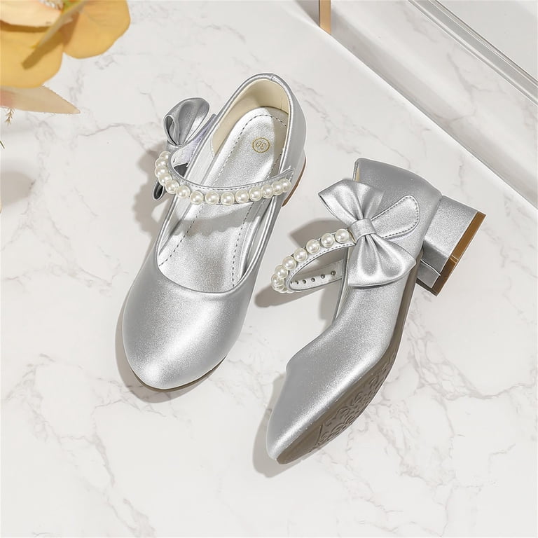 big girl silver dress shoes Atoguta Dress Shoes for Big Girls Silver Kids Party Wedding Shoes with Bowknot Back to School Princess Shoe, Girl's, Size: 2 Big Kid