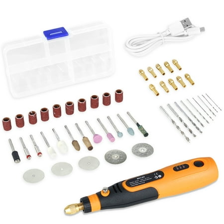 

Caffney 46pcs Cordless Rotary Tool Kit 3.6V Power Electric Rotary Tool 5000-15000 RPM 3-Speed Rotary Accessory Kit USB Charging Power Tool for Sanding Polishing Carving Cutting DIY Crafts
