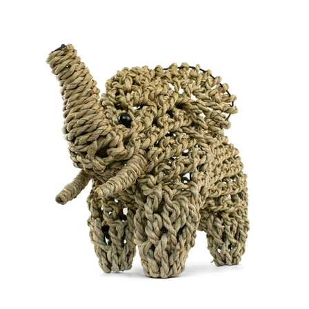 12" Hand Woven Seagrass Elephant Statue Sculpture Figurine Home Decor Decorative Handmade Handcrafted Gift Art Decoration Artwork