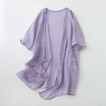 thumbnail image 2 of Women's Cotton Linen Shirt Short Sleeve Pocket Detail Medium Length Casual Top, 2 of 9