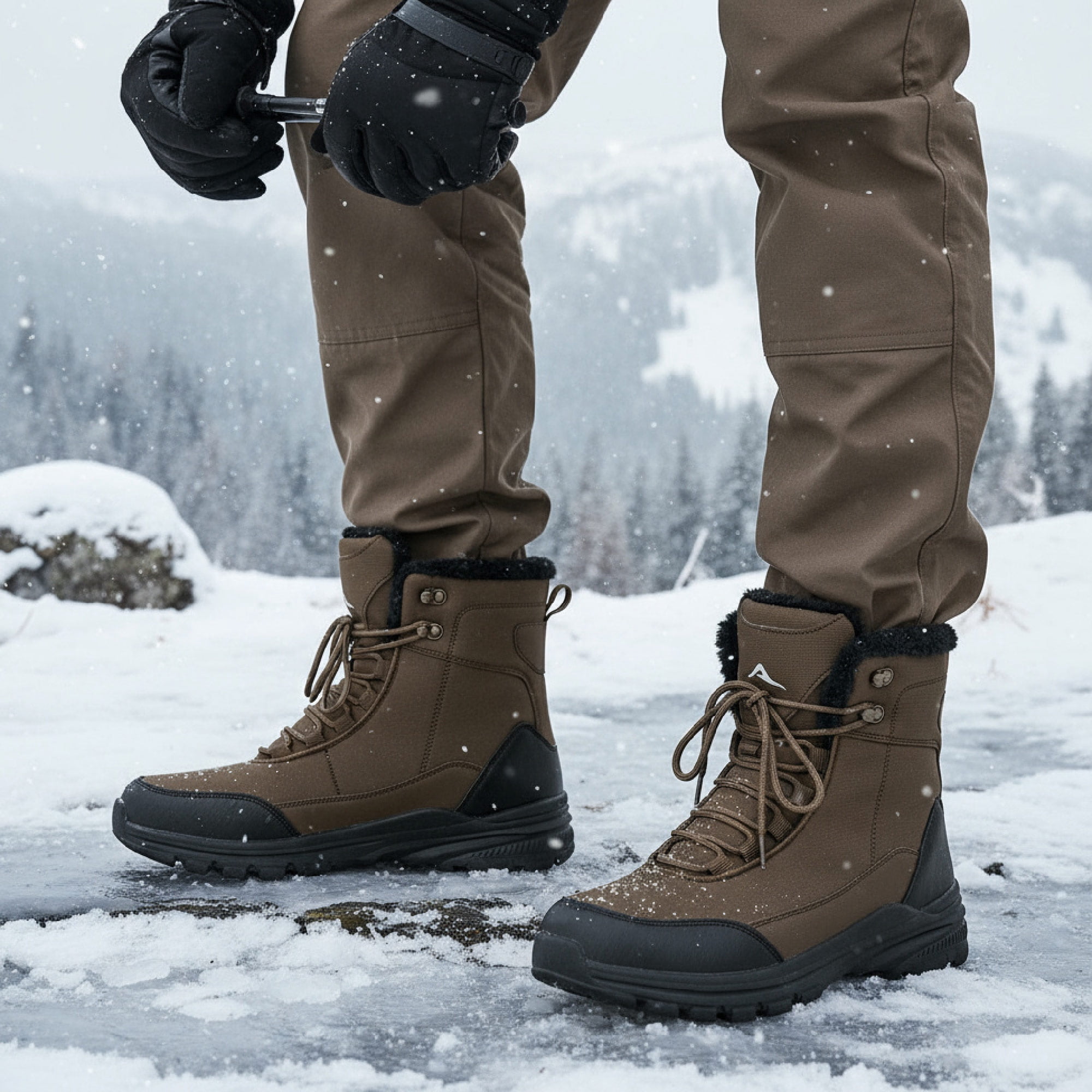 Ecetana Snow Boots for Men Winter Warm Faux Fur Lined Ankle Boots Outdoor Hiking Shoes