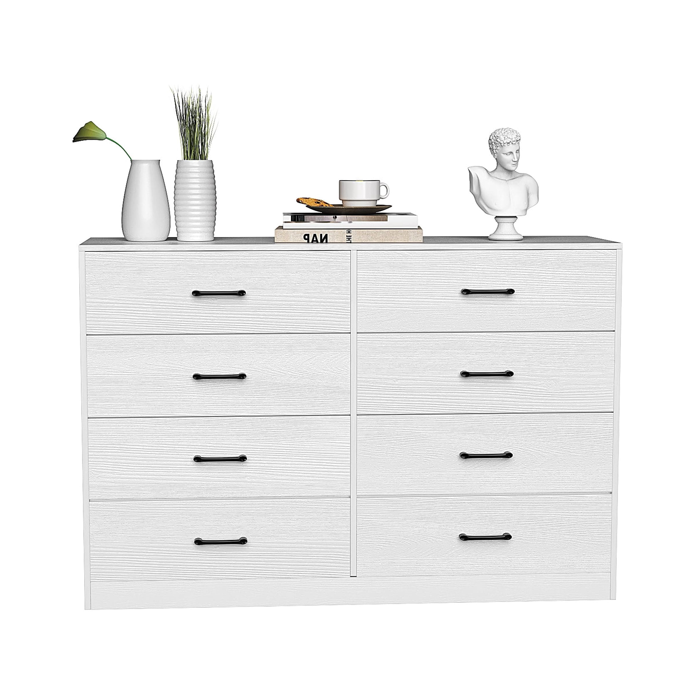 Ktaxon Wood Dresser for Bedroom, 8 Drawer Double Dresser with Metal Handles, 15.8" D x 57" W x 35" H, White