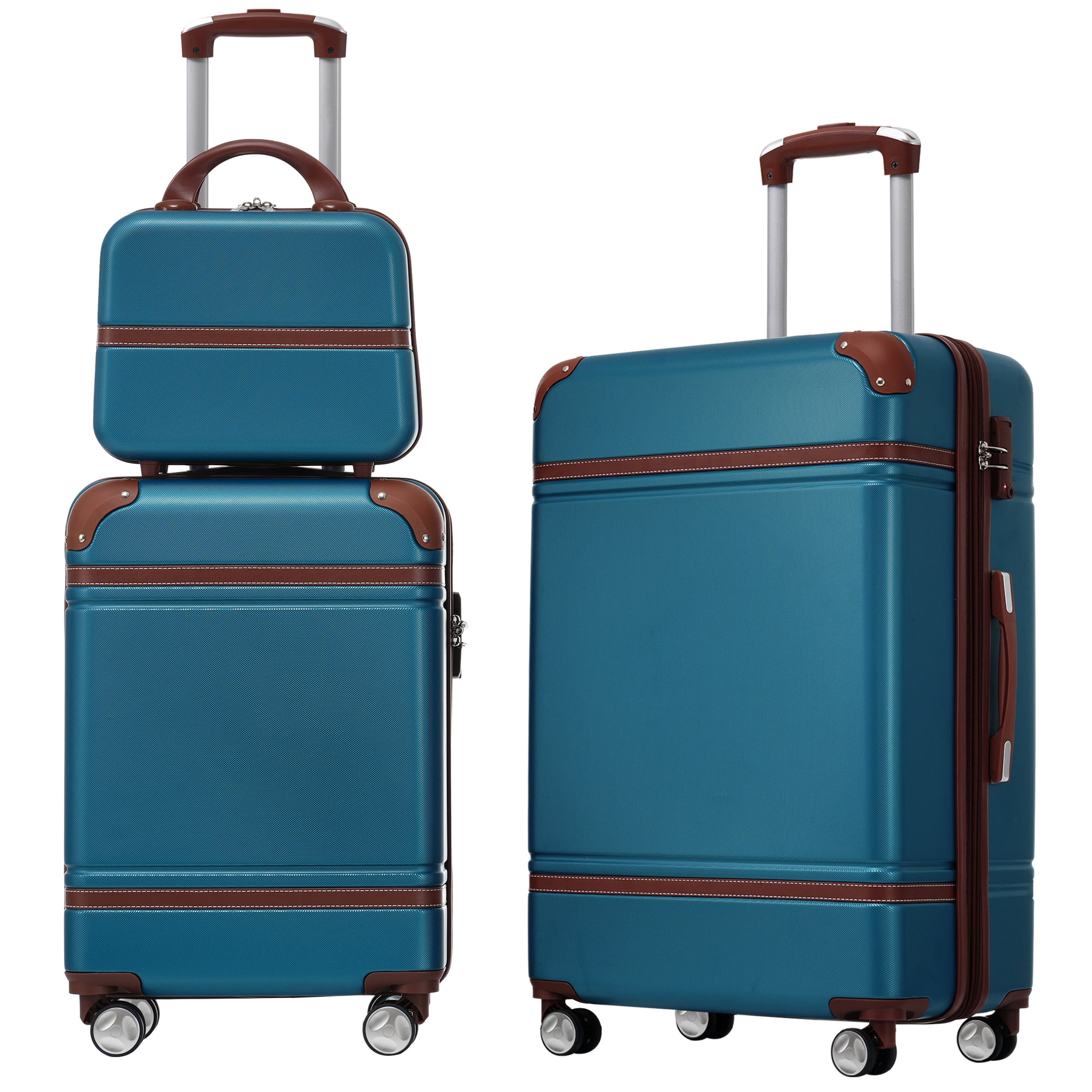 MAYEERTY Vintage 3-Piece Luggage Set: 20"+ Expandable 24" Hardside Suitcase + Cosmetic Case, TSA Lock & Spinner Wheels, Blue