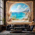 thumbnail image 6 of Ocean Waves Picturesque with Stone Archway Creates Window, Mystical Fantasy for Space Lovers, Galaxy Room Decor, Mother'S Day Gift, Tapestry Wall Hanging for Bedroom and Dorm, 6 of 7
