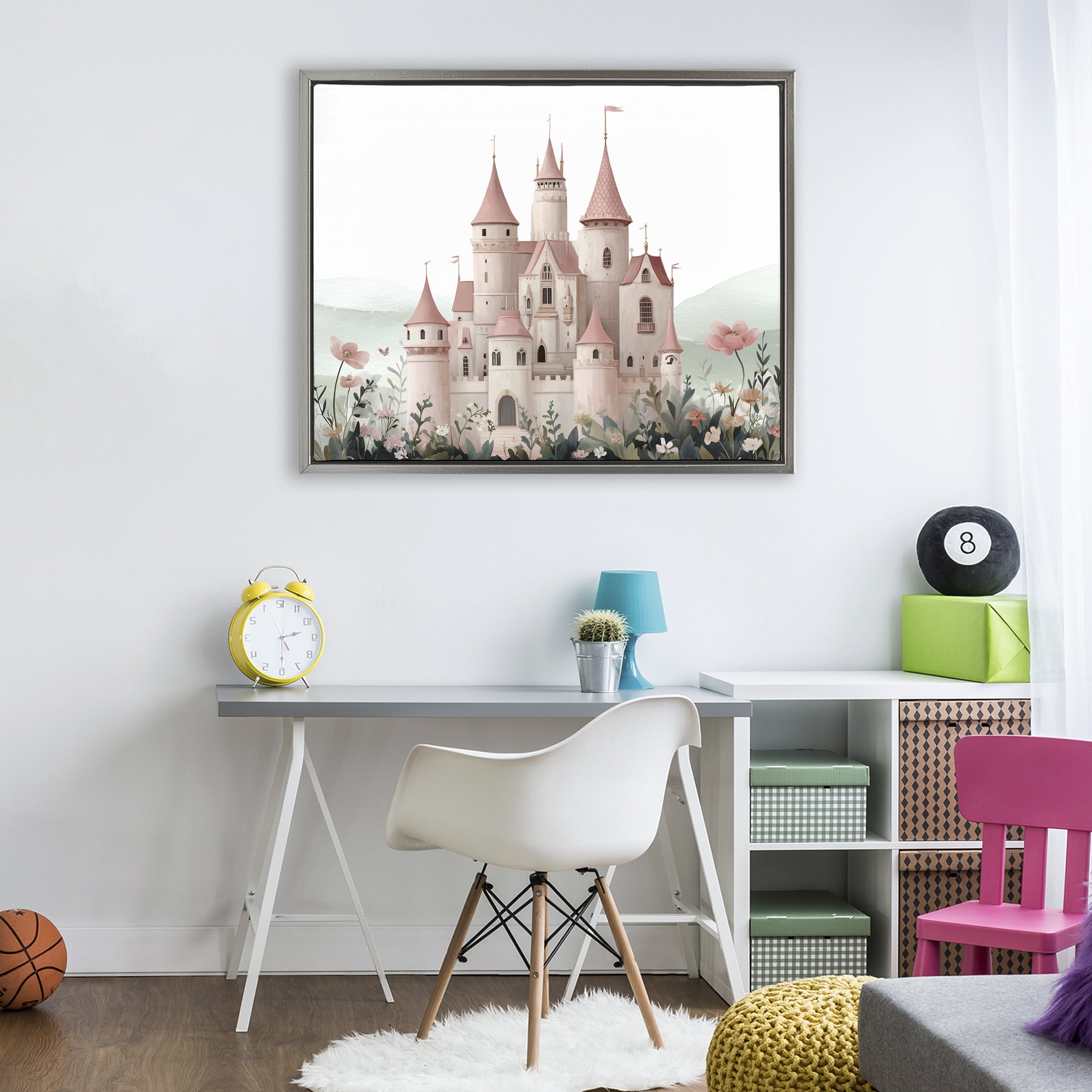 Stupell Industries A Castle For Princess Gray Framed Floater Canvas Wall Art, design by Christine Simpson Art