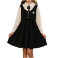 thumbnail image 2 of ATORRE Girls Mini Dress 2026 Stylish Plaid Turn-Down Collar Short Sleeve Flowy Dress Preppy Style Back-to-School Outfits Black A 5-6 Years, 2 of 9