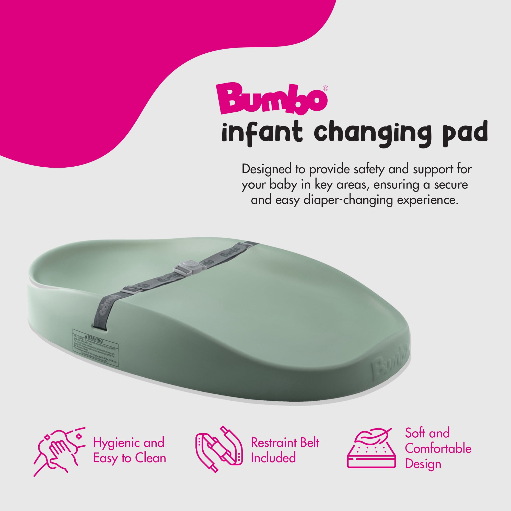 Bumbo Diaper Changing Pad, Contoured Support Baby Changing Mat, Hemlock