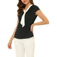 thumbnail image 4 of Allegra K Women's Pleated Front  V Tie Neck Cap Sleeve Work Office Tops, 4 of 5