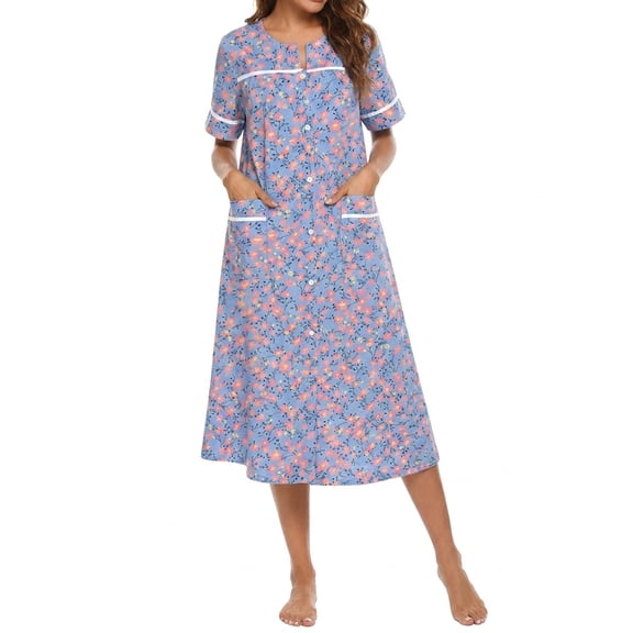 Avidlove Women Button Down Front Dusters Housecoat Oversized Nightgown Short Sleeve Lounge Dress Sleepwear with Pockets