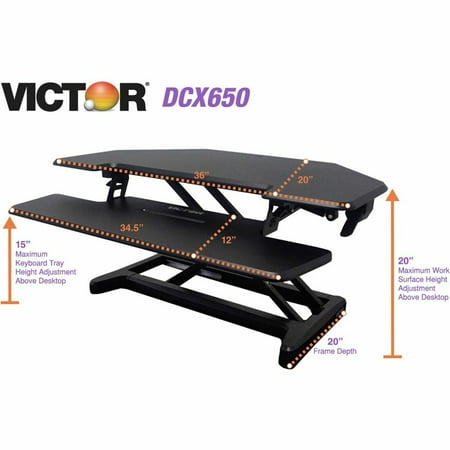 Victor - High Rise Height Adjustable Corner Standing Desk with Removable Keyboard Tray - Black