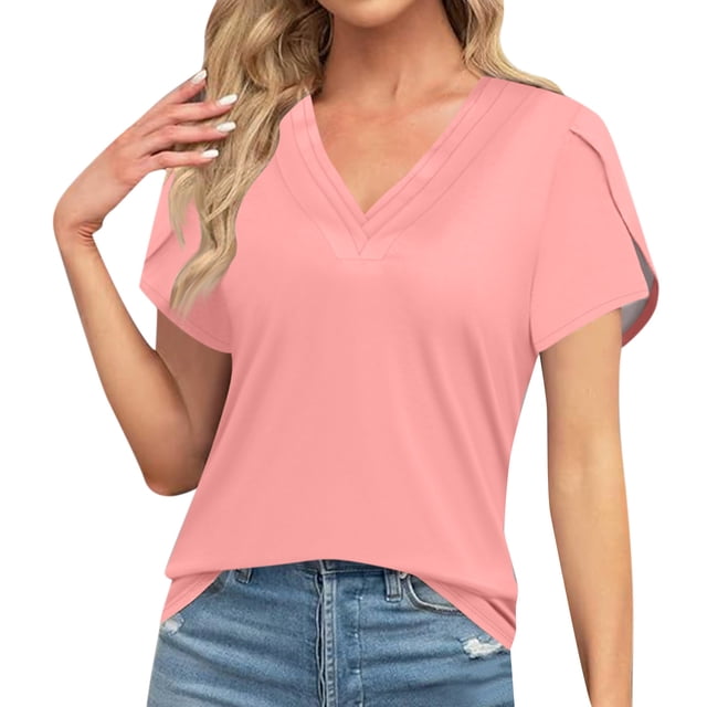 V Neck Womens T-Shirts Basic Tops for Women Cap Sleeve Loose Tank Tops