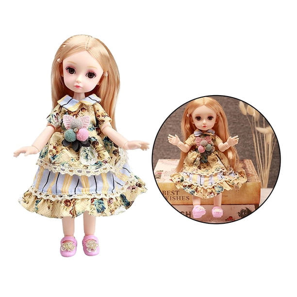 Muñecas de niña, muñeca articulada de 10 ", juguete DIY con , ojos 4D, maquillaje de pestañas de simulación Amarillo perfke Juguetes de muñeca de niña