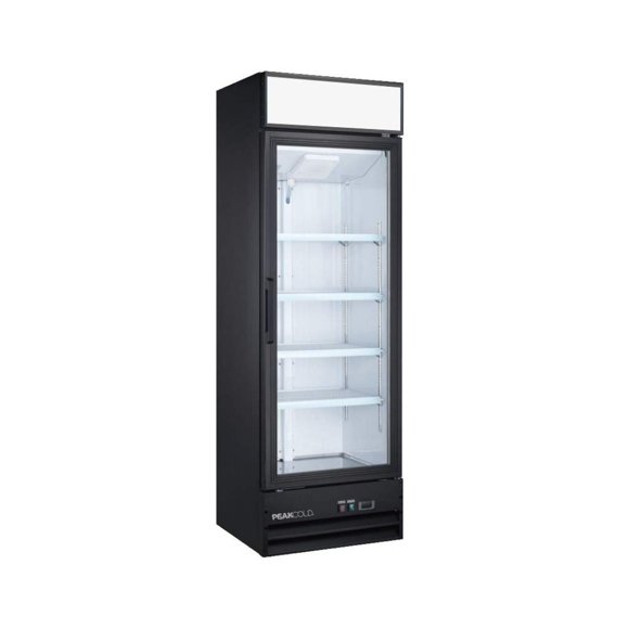 PEAK COLD Single Glass Door Commercial Refrigerator - Retail Merchandiser Cooler; 14 Cubic Ft.