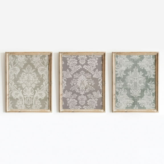 Luvia Textiles Set Of 3 | Vintage Antique Fabric Segments | Silk Damask Pattern Tapestry | 624, Modern Wall Decor Set 3 Prints 8x12 UNFRAMED