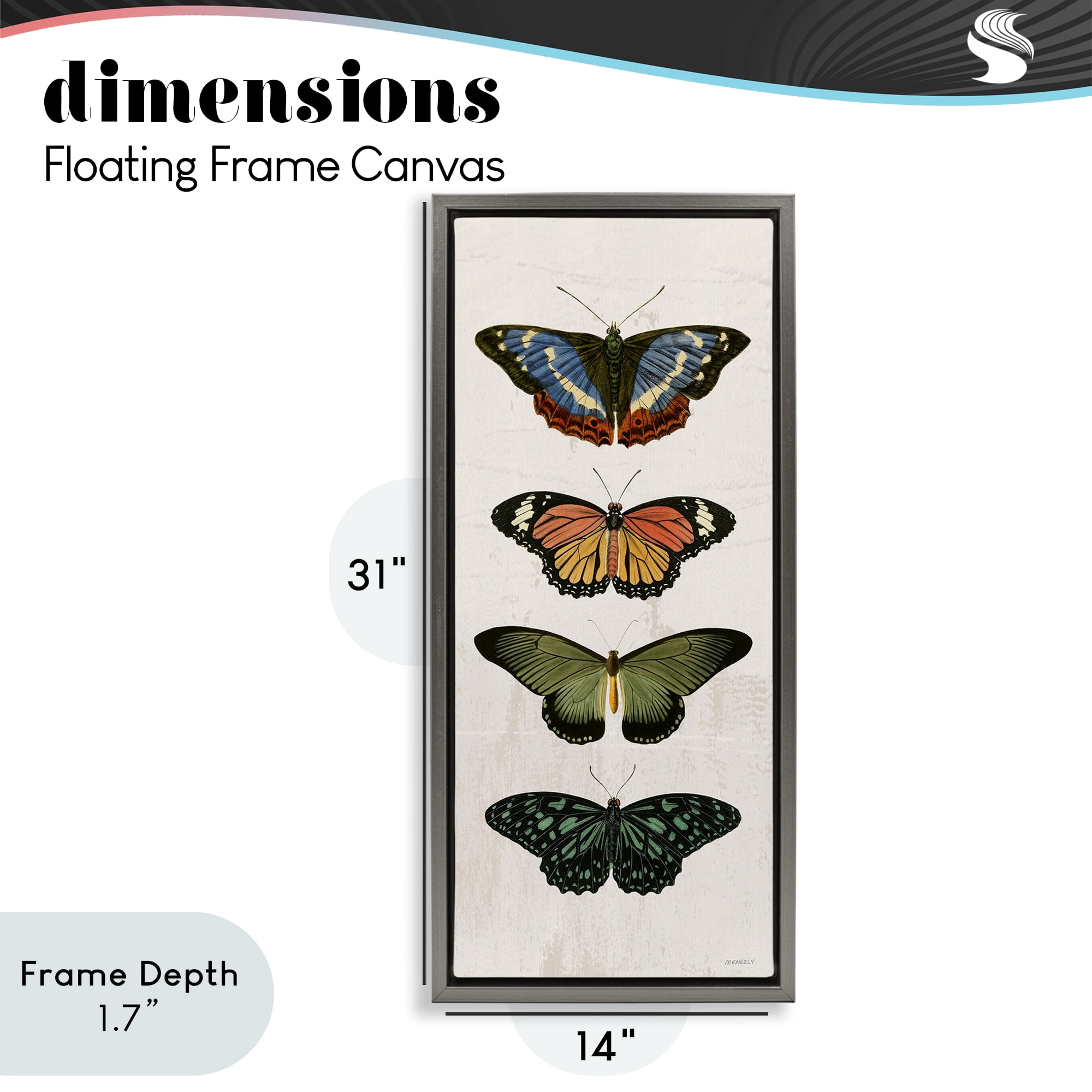 Stupell Industries Butterfly Lineup Vintage Gray Framed Floater Canvas Wall Art, design by Dan Meneely
