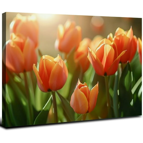 JRXY Orange Tulips Picture Wall Decor Tulip Flowers Blooming Canvas Painting Art Modern Floral Decorative Artwork Ready to Hang (Orange Tulips) 20x16inch