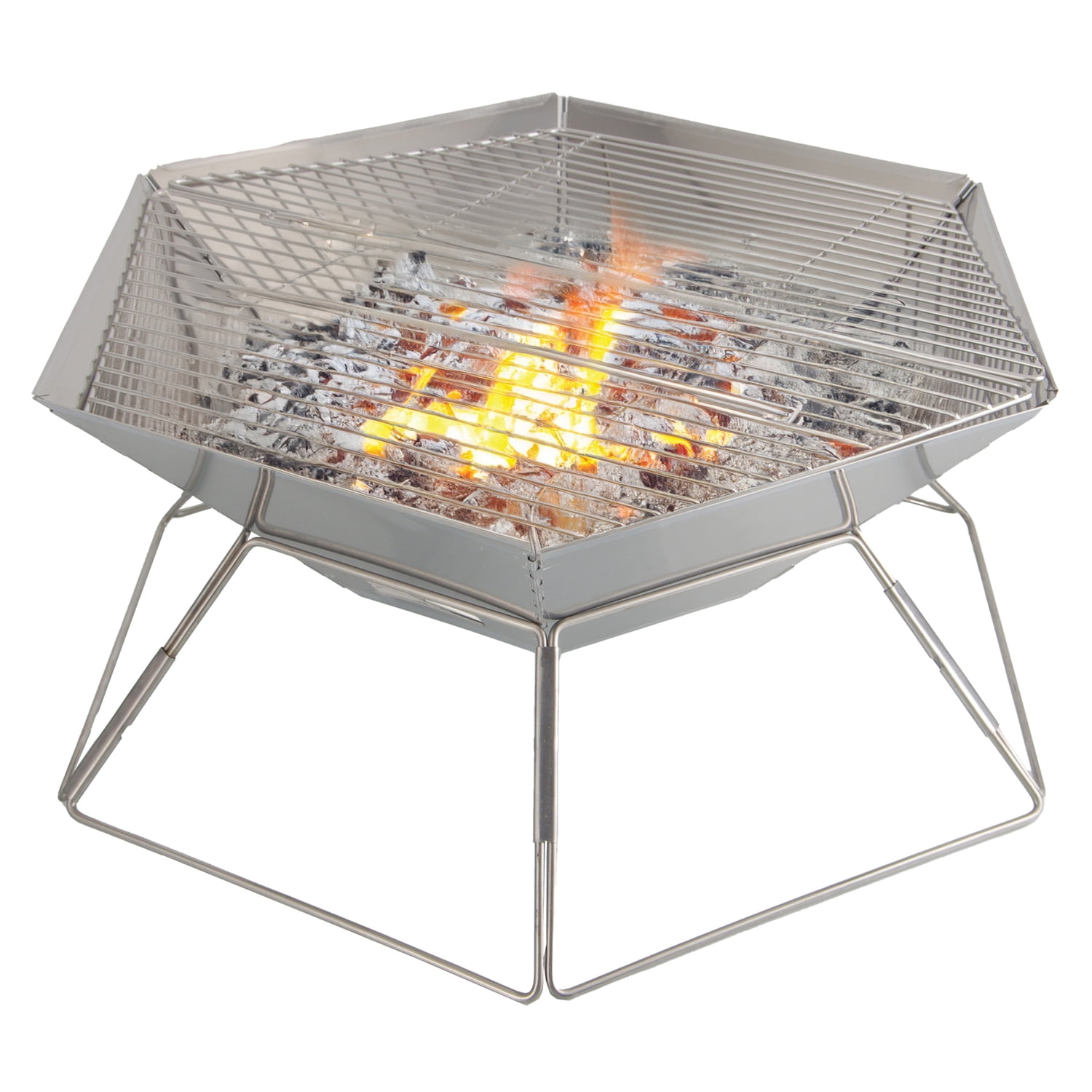 Brentwood 14-In. x 14-In. Stainless Steel Portable Folding Charcoal BBQ Grill and Outdoor Fire Pit with Carry Bag, BB-4X14SS, BB-4x14SS