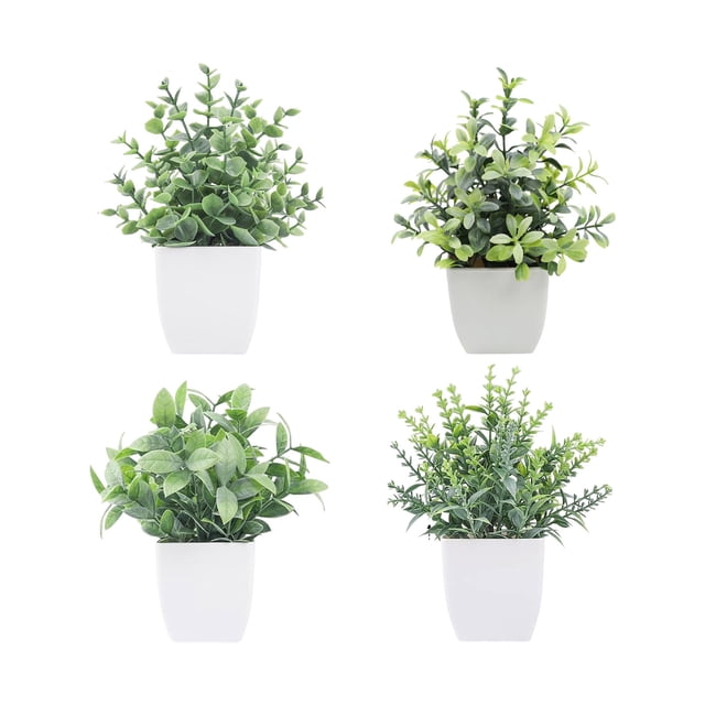 Escritorios de Oficina en el Hogar Conjunto de 4 Piezas de Pequeñas Plantas Falsas, Mini Plantas Artificiales en Maceta, Escritorio en el Hogar, Baño, Decoración de Oficina Plantas Artificiales para L