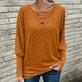 thumbnail image 3 of Mifsaly Women Cutout Long Sleeve Tops Oversized V Neck Going Out T-Shirts Casual Loose Fit Blouse Office Hollow-Out Spring Fall Shirts Orange, 3 of 6