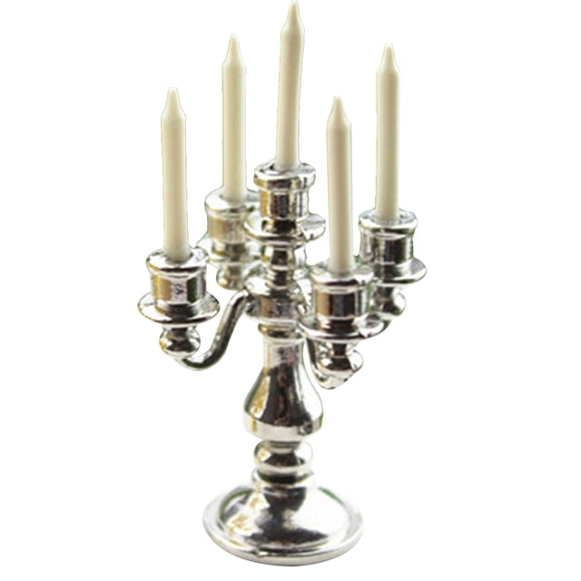 1 pieza de escena de juego de comida en miniatura, accesorios para modelar velas pequeñas, decoración para niños (plata)