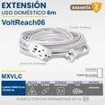 thumbnail image 2 of Cables Multicontacto Interiores VoltReach06 2Pzas 2x6m 16 AWG 3 Contactos 127V 7A ABS/Cobre Blanco., 2 of 3