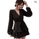 thumbnail image 1 of Vestido de mujer con cuello en V y cintura alta Vestido de niña Tipo suelto Top con pajarita, XL, Negro Scienceny  AP001519-07B, 1 of 7