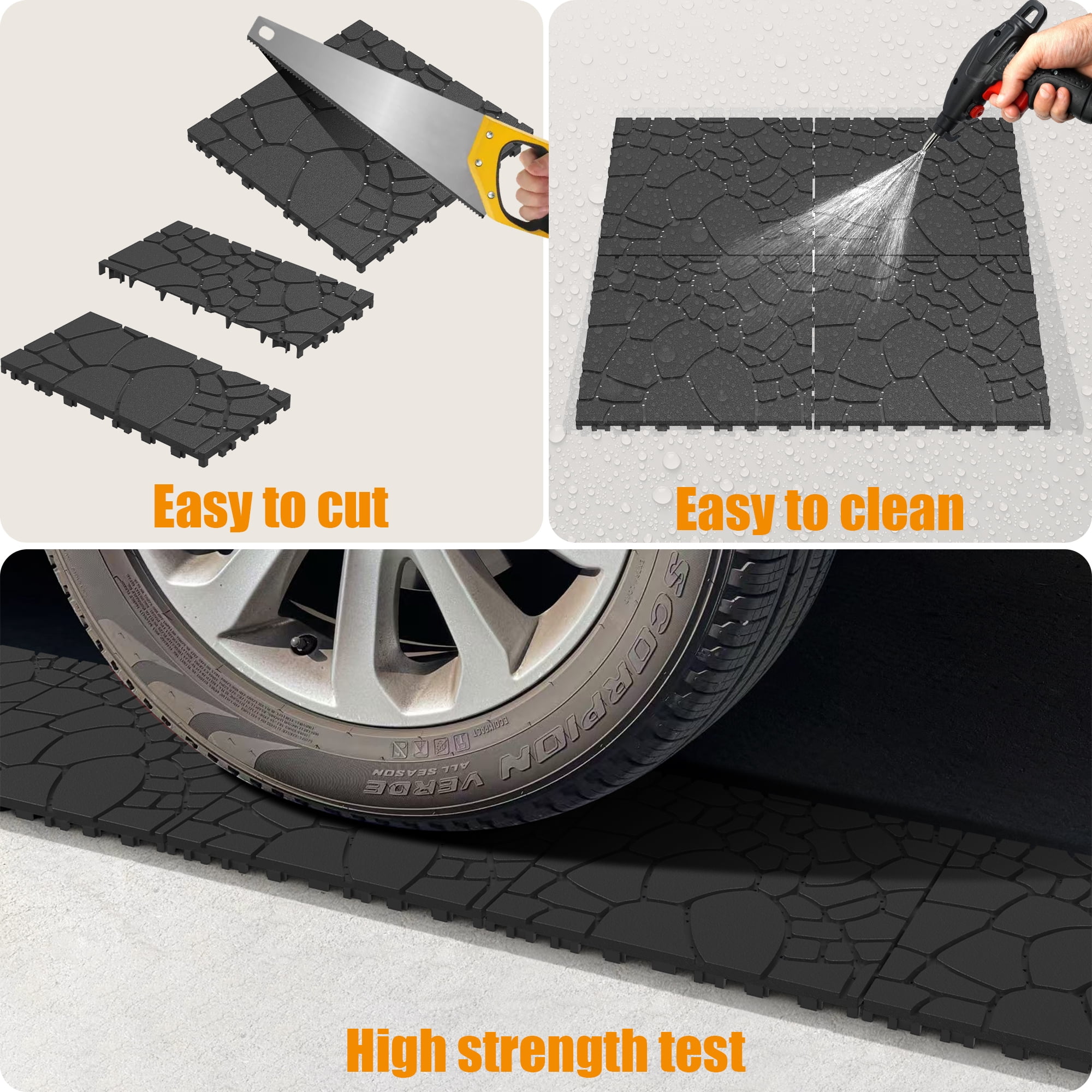 12" Stone Texture Dark Gray Interlocking Patio Deck Tiles 44pcs PP Material DIY Floor Tiles for Porch Poolside Balcony Backyard Indoor & Outdoor Use