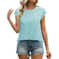 thumbnail image 7 of Womens Blouses Summer Casual Cap Short Sleeve Tops Basic Textured Solid Color Round Neck T Shirts Blouse, 7 of 7