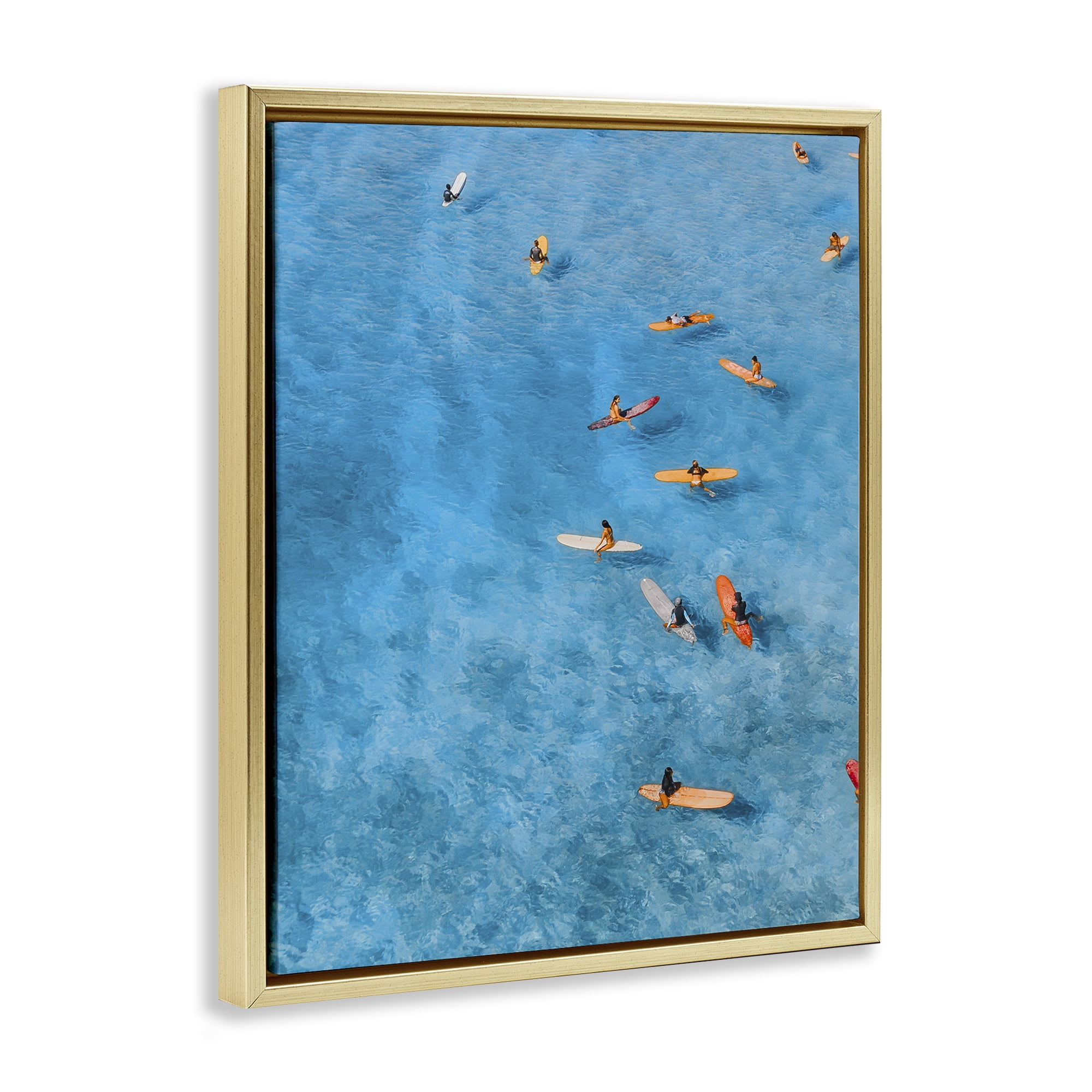 Stupell Industries Leisurely Surfers on Sea Gold Framed Floater Canvas Wall Art, design by Jesse Keith
