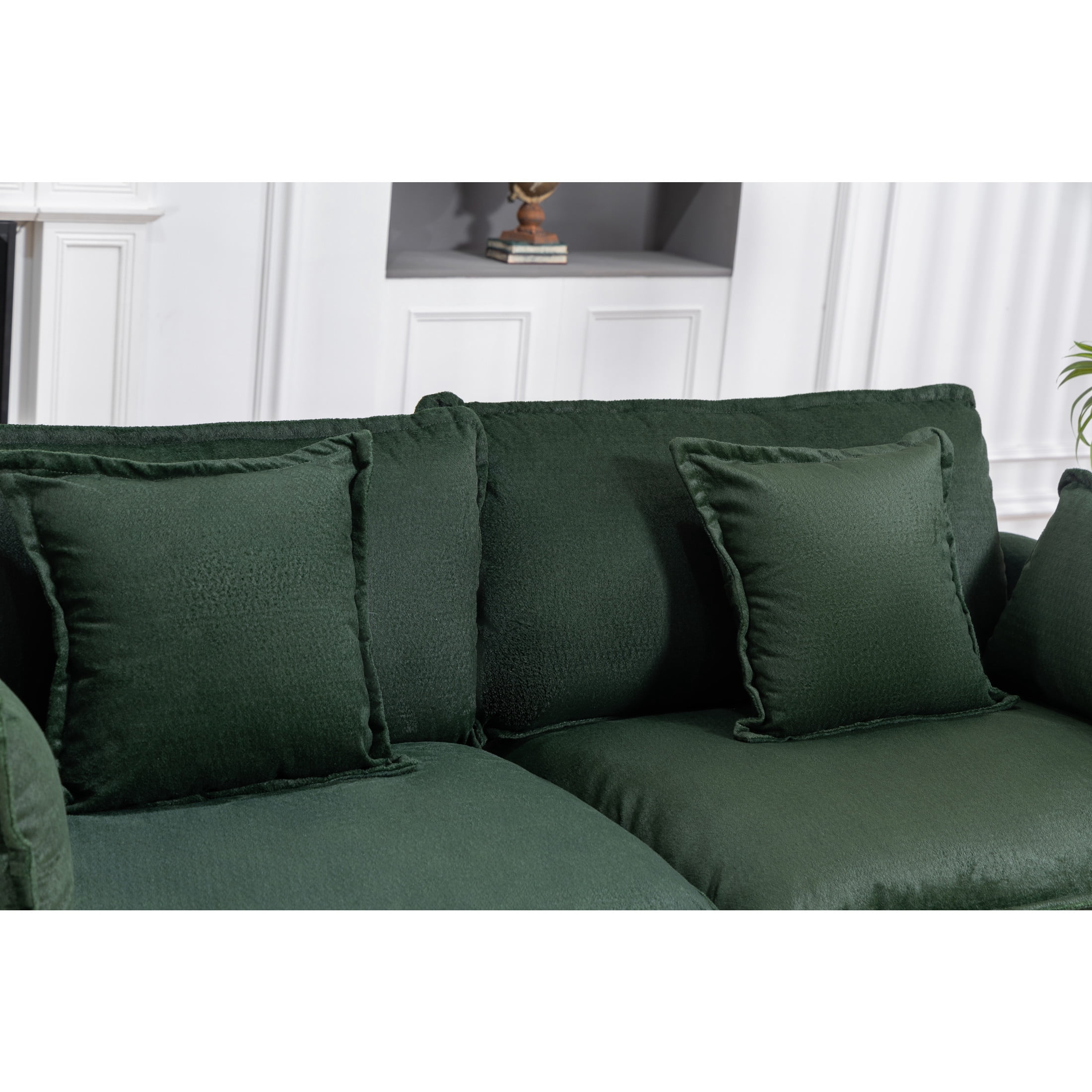 GDF Studio Udolf 149.61" Modern 4-Seat Modular Sectional Sofa with Ottomans and Pillows, Chaise Lounge for Living Room, Green