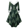 thumbnail image 4 of Women's Fashionable Casual Fitted Christmas Print Party Long-Sleeved V-Neck Hair Collar Dress for Holiday Parties and Events,Army Green,L, 4 of 5