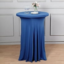Balsa Circle Royal Blue Cocktail Table Cover Natural Wavy Drapes Spandex Tablecloth Reception