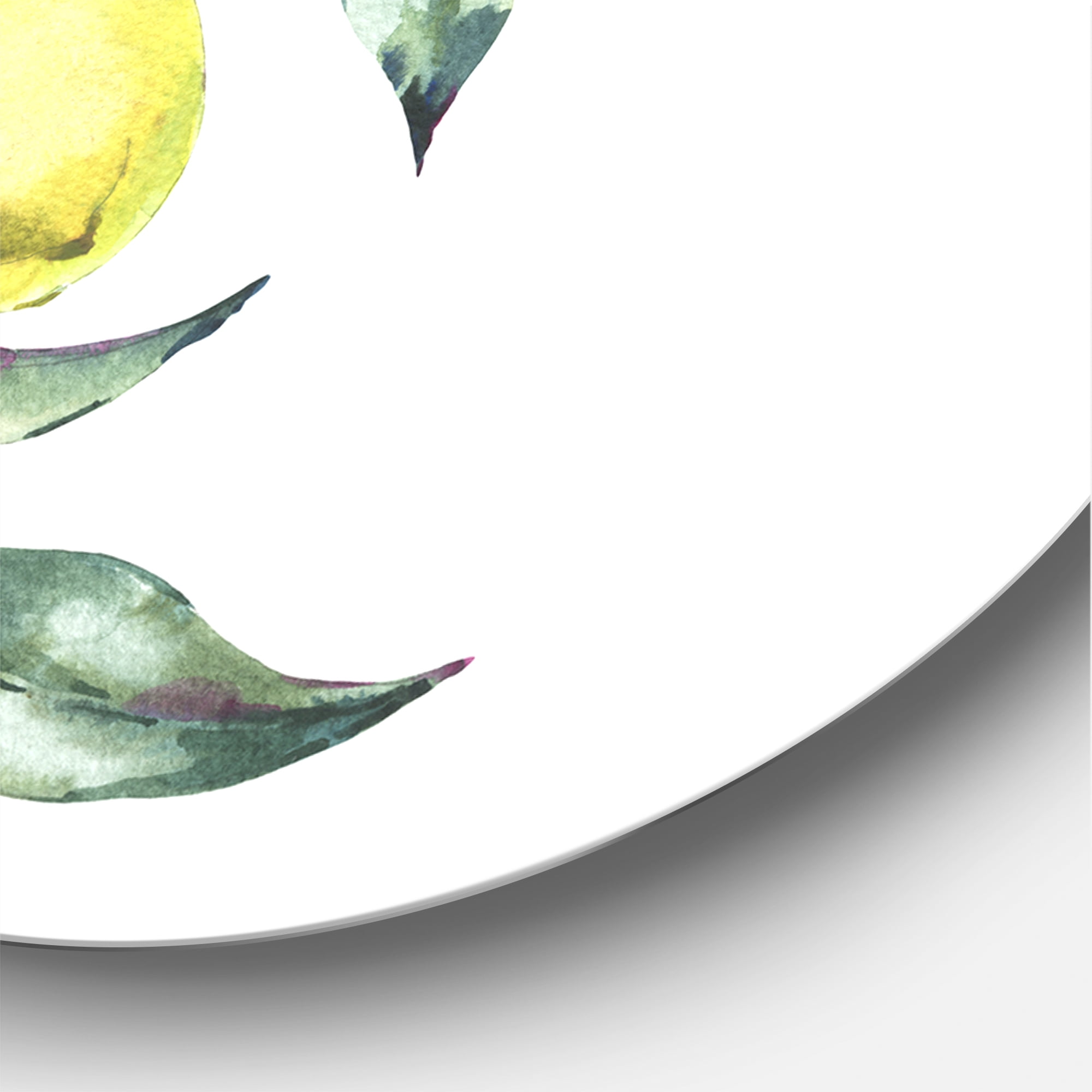 Designart 'Branch of Leaves and Yellow Lemons I' Tropical Circle Metal Wall Art 23x23 - Disc of 23