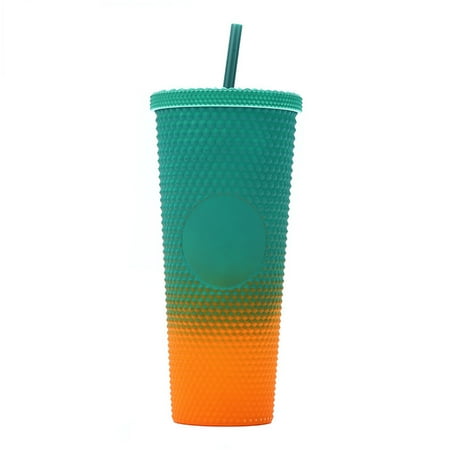 

710ML24OZ Large Capacity Water Cup Fully Studded Matte Tumbler Reusable Cup with Wide Opening Leak-Proof Lid Straw