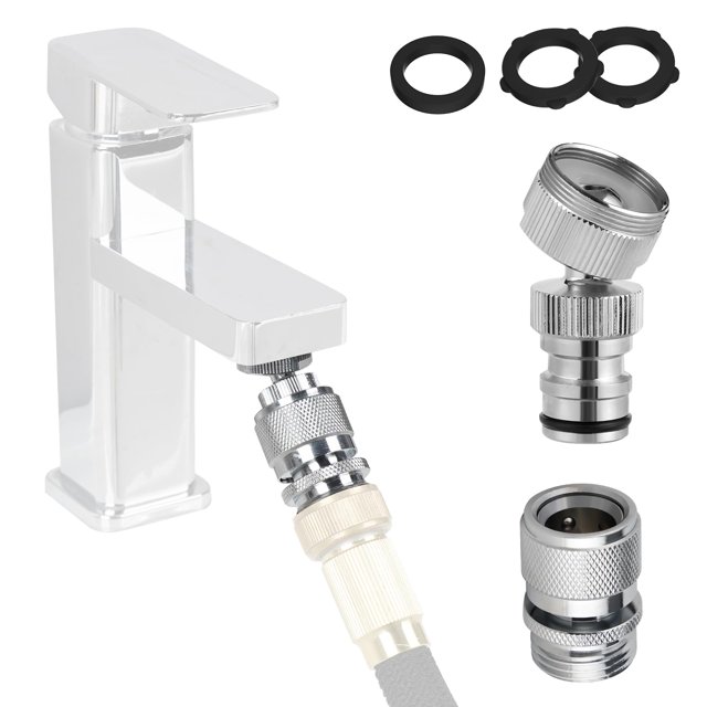 Hibbent Faucet Adapter Kit, Swivel Adapter to Connect Garden Hose - Multi-Thread Solid Brass Quick Connector Garden Hose Fitting 3/4 Inch - Chrome