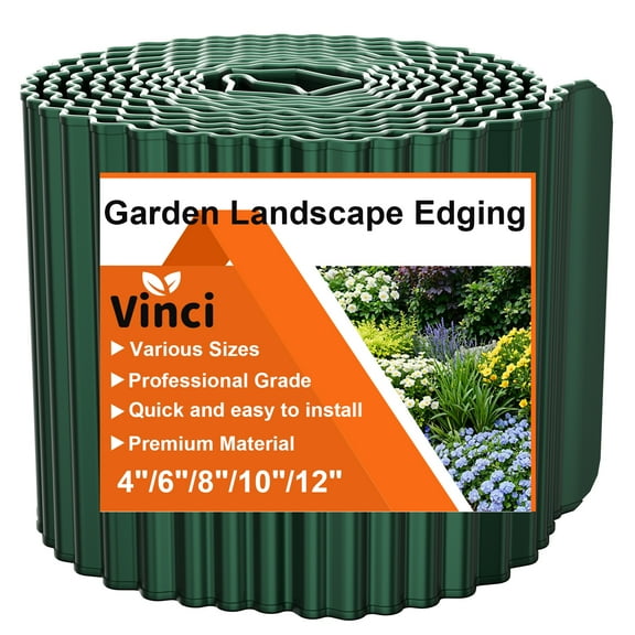 Vinci Garden Landscape Edging Border, 6 Inch x 40 FT Corrugated Sturdy Metal Easy Installation Safe Hemmed Lawn Garden Border Edges for DIY Flower Beds,Pathways and Patio Design (Green)