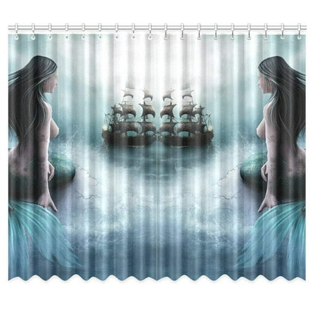 Mermaid And Ship CADecor Mermaid And Ship Window Curtain Window Treatments Kitchen Curtains 26x39 inches, 2 Pieces ()