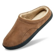 Needbo Men's Memory Foam Slippers Soft Plush Fleece Lining Slip On Indoor Outdoor Clog House Shoes, Brown, 11-12