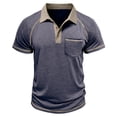 thumbnail image 3 of Men's Collared Polo Shirt Short Sleeve Contrast Trim & Pocket Casual T-Shirt Stylish & Breathable For Spring And Summer Daily Wear Tops,Navy,M, 3 of 5