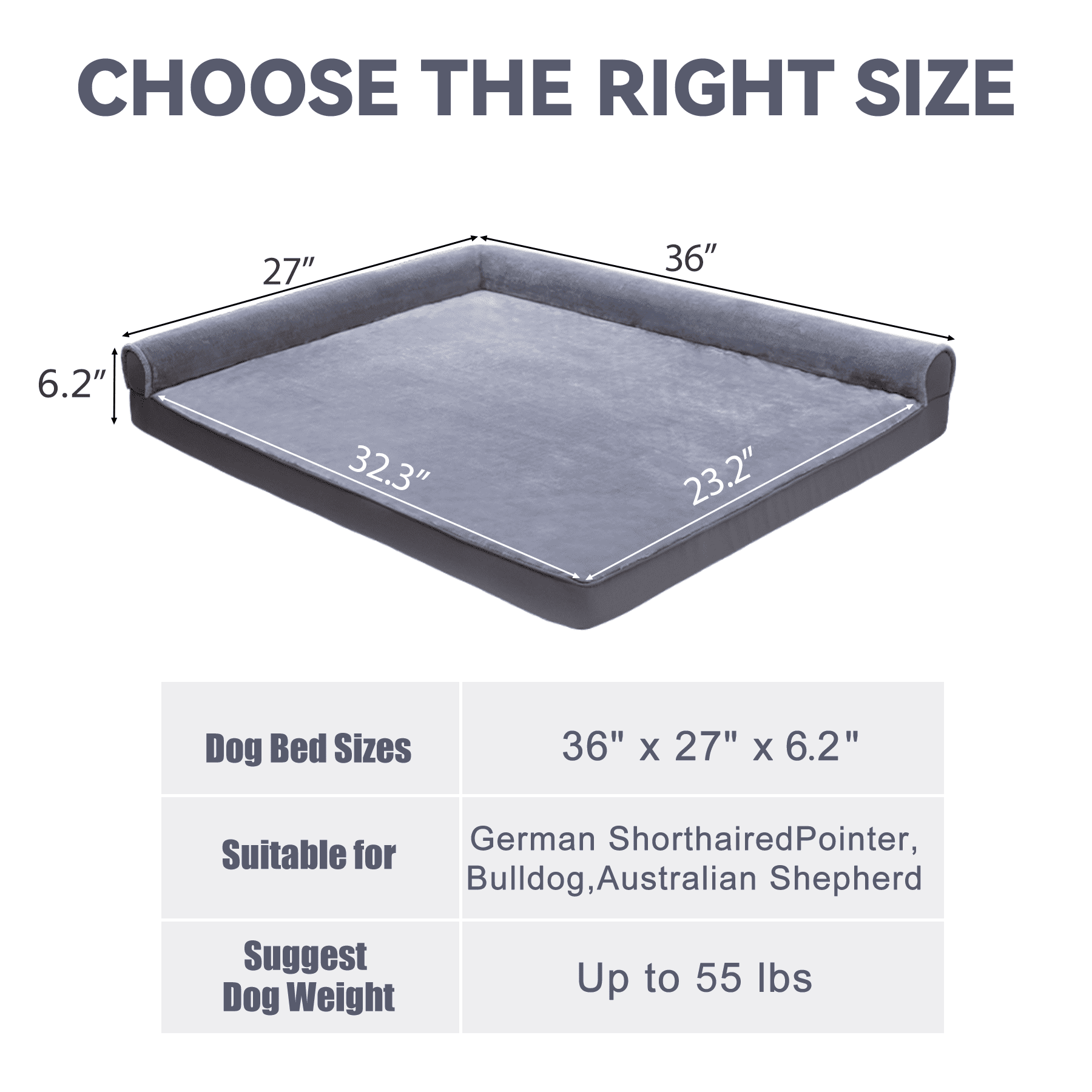 KSIIA Orthopedic Dog Bed Sofa for Large Dogs, 36"x27" Pet Couch with Removable Waterproof Cover