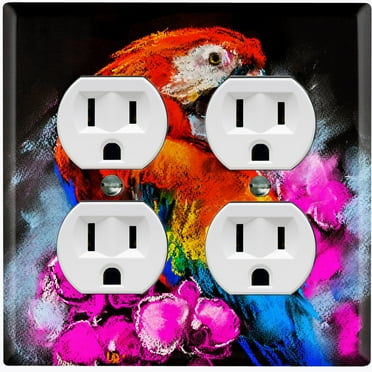 Metal Light Switch Plate Outlet Cover Tropical Parrot Flower Portrait Painting PNT002