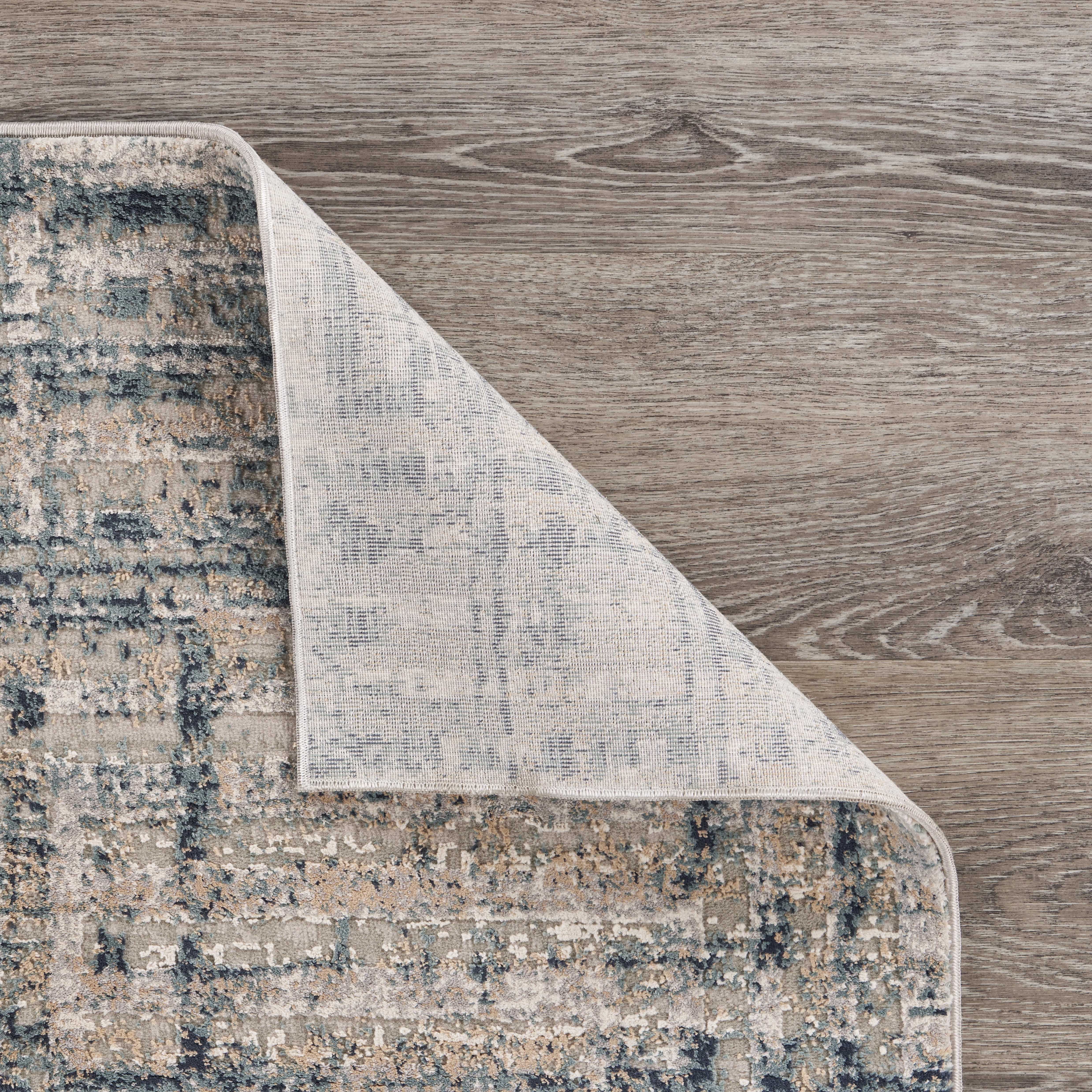 LR Home Imara Ehran Cream/Blue Transitional Geometric Polyester Area Rug, 1'10" x 3'