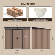 Lofka 8x6 FT Outdoor Storage Shed with Lockable Sliding Doors & Sloping Roof Metal Garden Tool Shed for Backyard, Light Brown