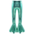 thumbnail image 2 of inhzoy Kids Girls Boys Shiny Metallic Flared Pants Bell Bottoms Sequins Dance Leggings Trousers Lake Green 14, 2 of 7