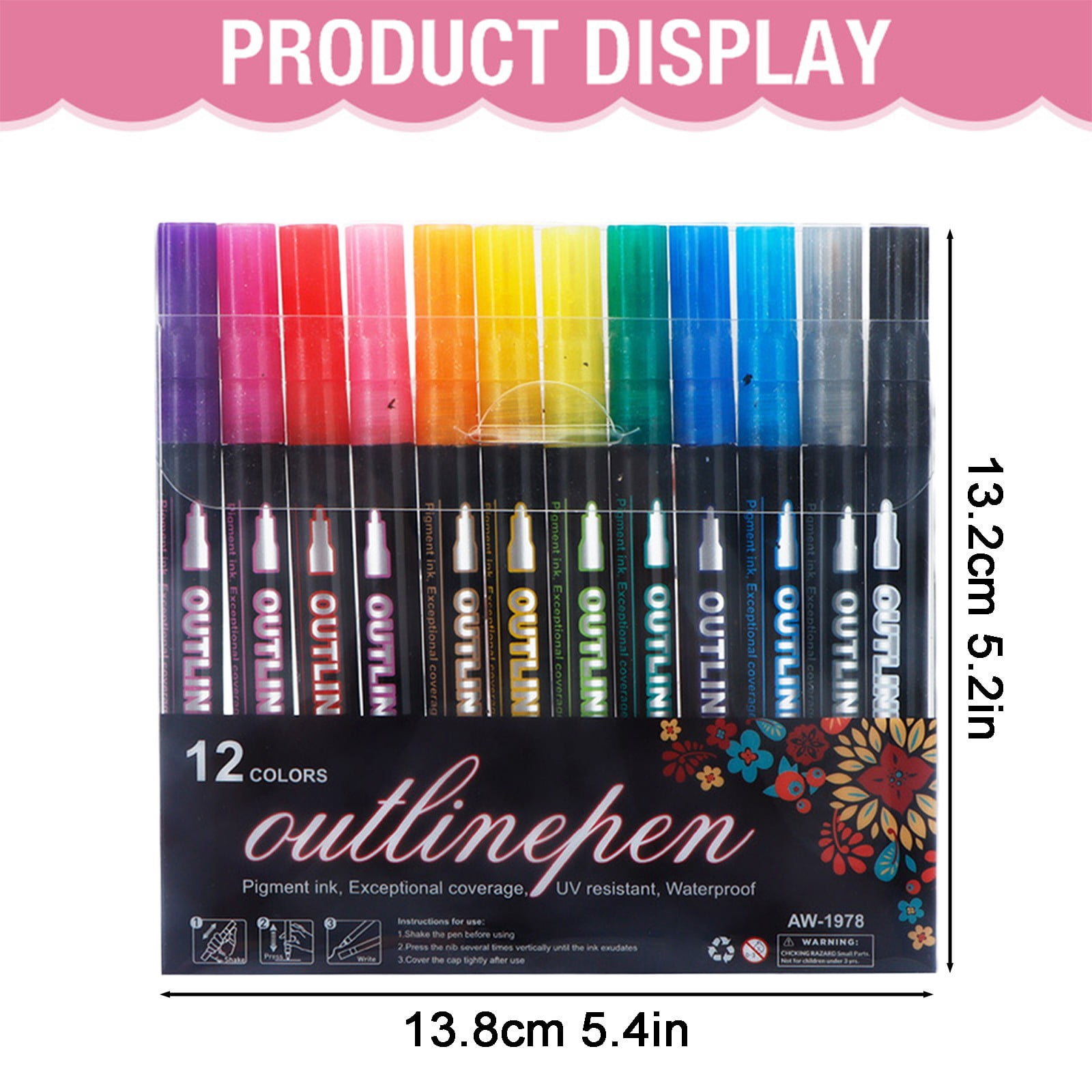 12 Piece Colored Pencil Set B 13x2 cm Double Line Outline Pen Set by Dusknt Glitter Gel Pens for Adult Coloring Books DIY Crafts Scrapbooking