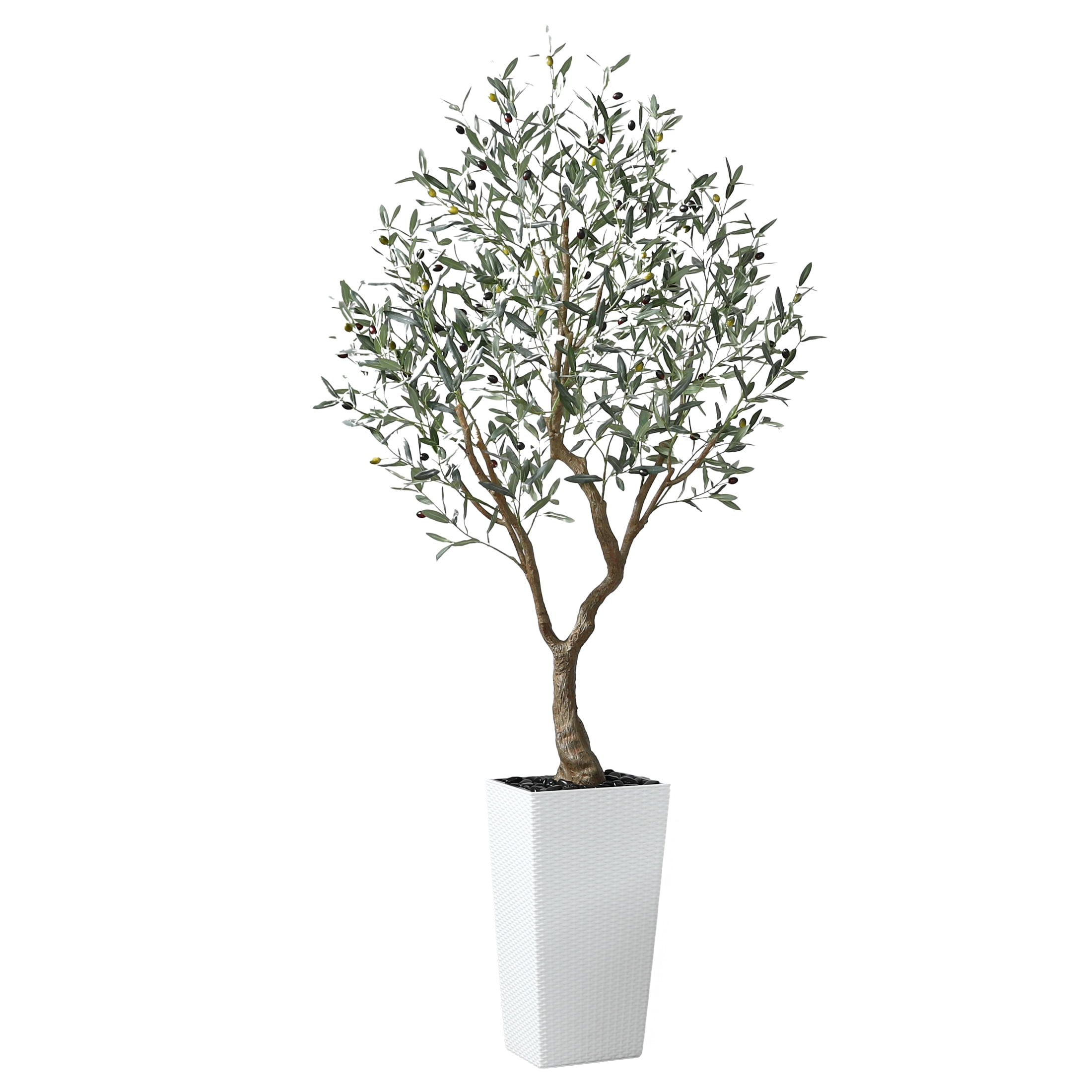 7ft UV Resistant Fake Olive Tree with White Tall Planter, Pre Potted Artificial Olive Tree for Indoor Outdoor Home Decor, Big Faux Plants Fake Plants for Office House Decor