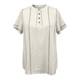 thumbnail image 4 of QASIEATN Women's Stripe Button V Neck Fashion Casual T Shirt Short Sleeve Regular Fit Spring Summer Daily Top Fall Fashion Outfits, 4 of 6