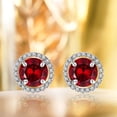 thumbnail image 2 of JeenMata Pendientes de Botón con Halo de Piedra Natal de Enero y Granate Rojo de Talla Redonda de 1,25 Quilates en Oro Blanco de 18 K sobre Plata, 2 of 5